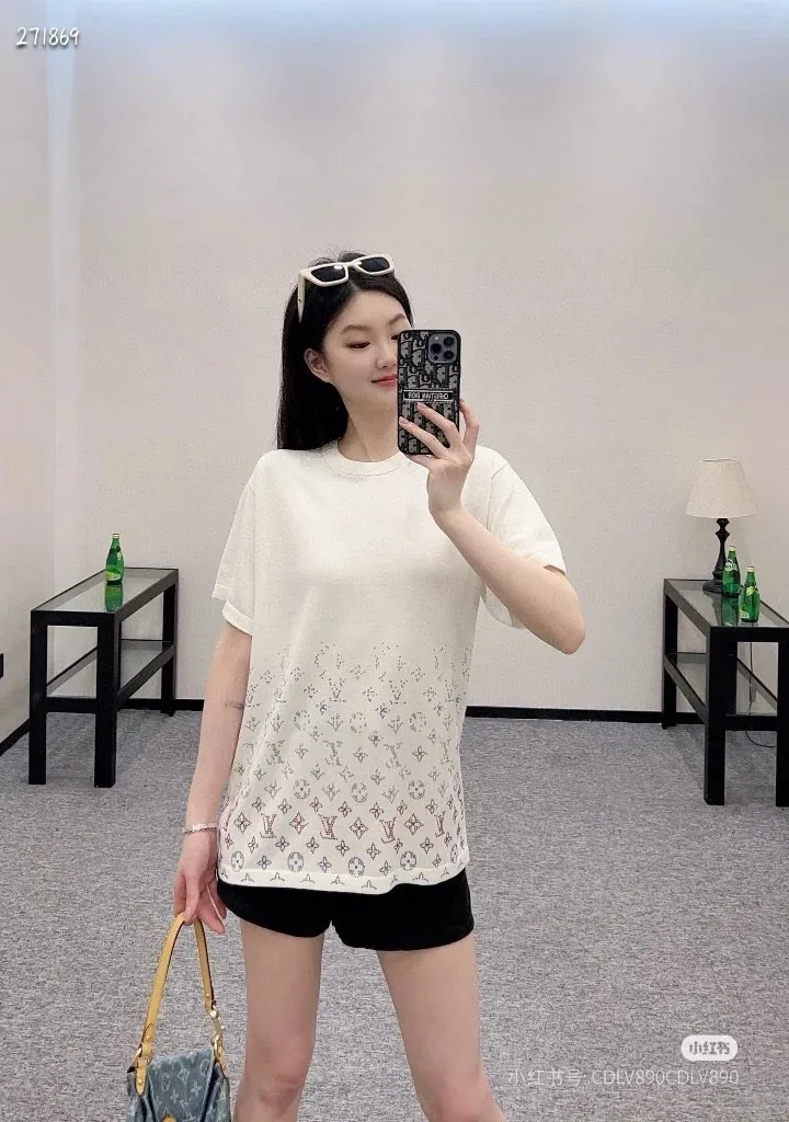 Louis Vuitton/Louis Vuitton 25ss gradient old flower diamond knitted short sleeves